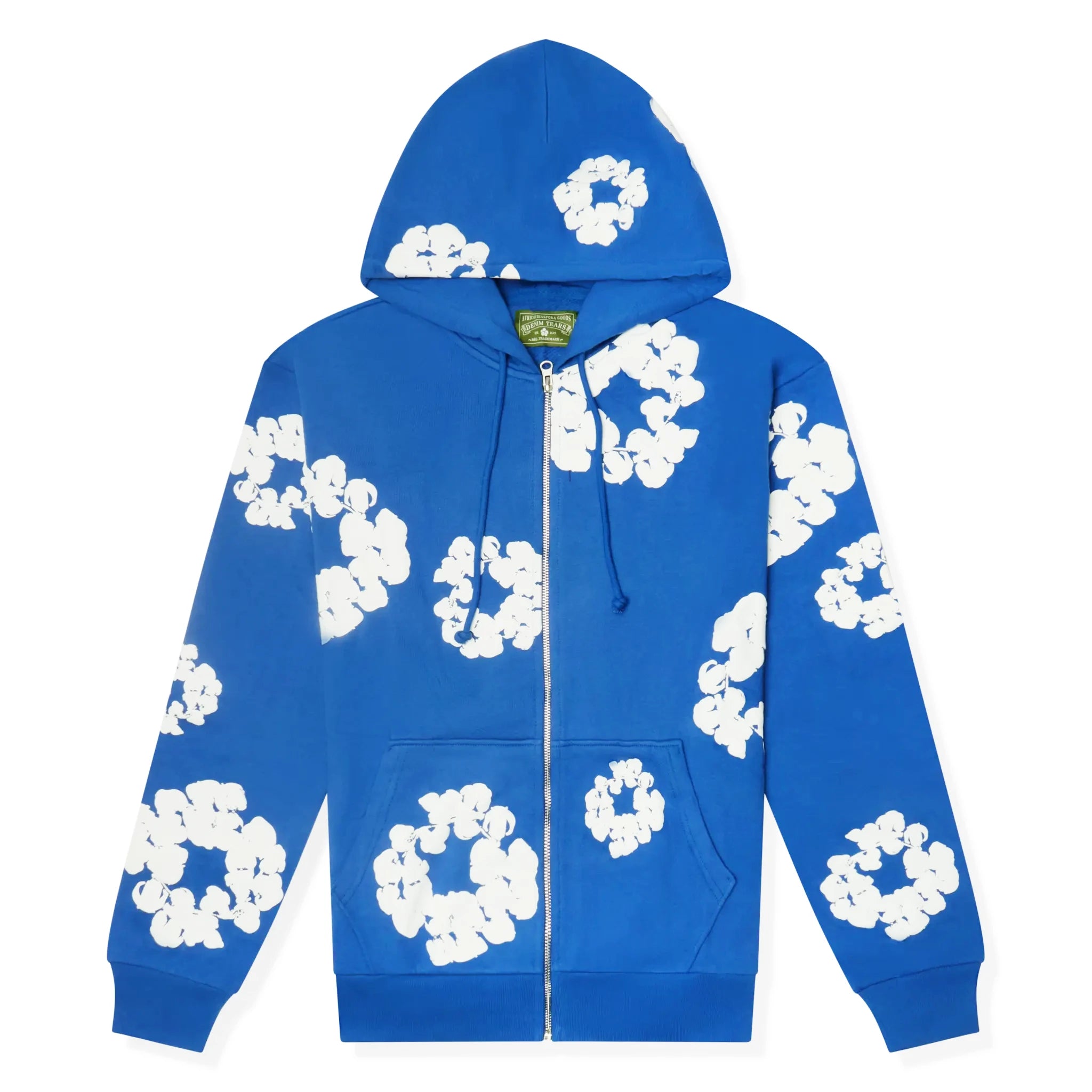 Front View of Denim Tears The Cotton Wreath Zip-Up Blue Hoodie SS25TZH11412039-BLUE